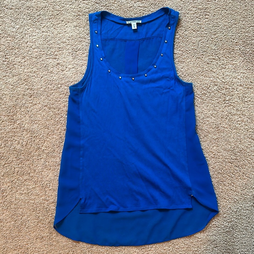 Express Asymmetrical Embellished Blue Tank Top